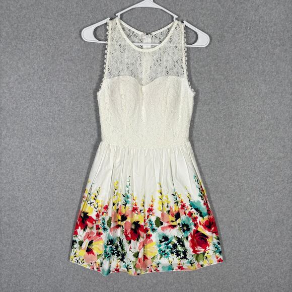 Dress 3‎ White Floral Print Cotton Crochet Lace Feminine Coquette Church Easter - Picture 1 of 14